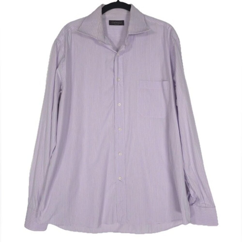 CANALI ITALY MADE Men’s Dress Shirt Striped Purple White Size 42 / 16 1/2‎